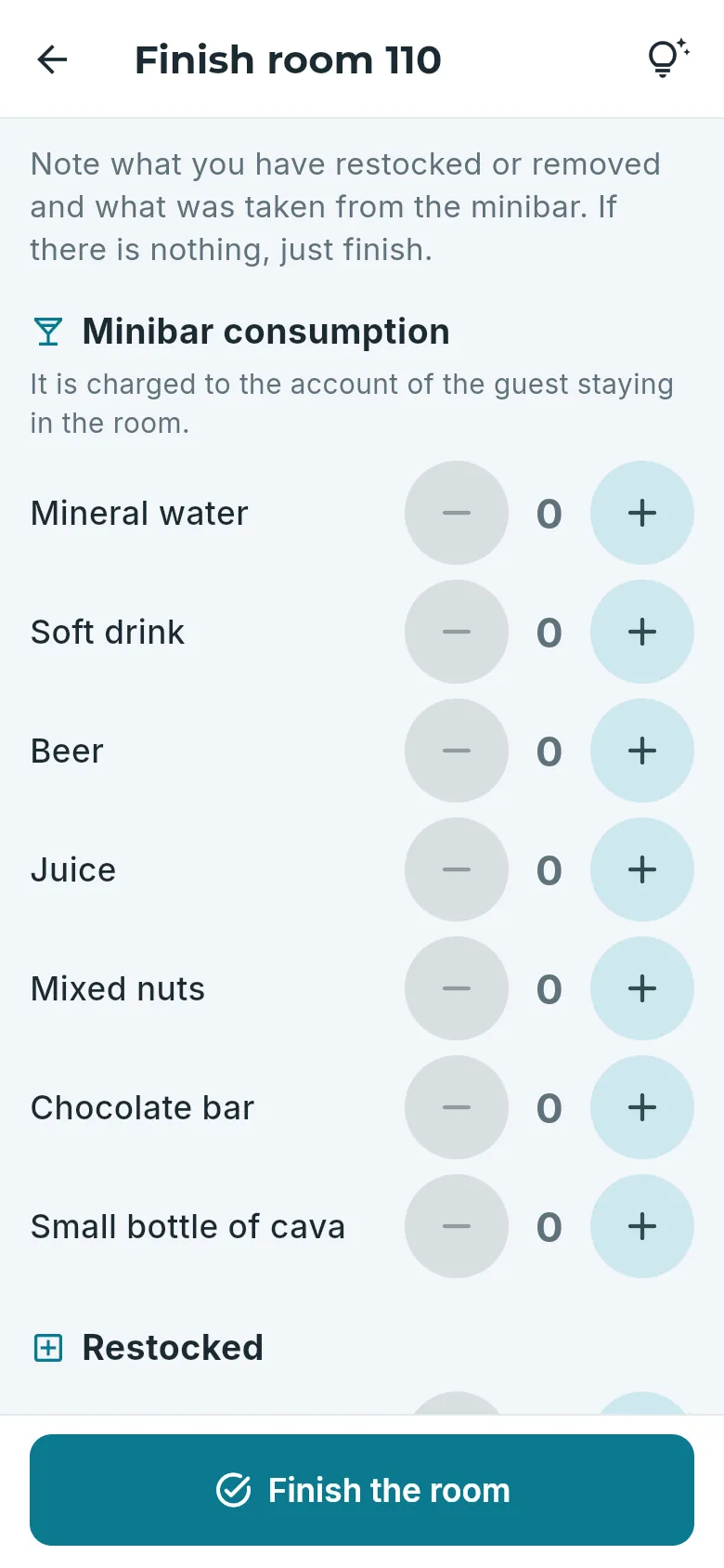 Finishing a room: the minibar.