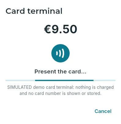 The card terminal, simulated in the demo.