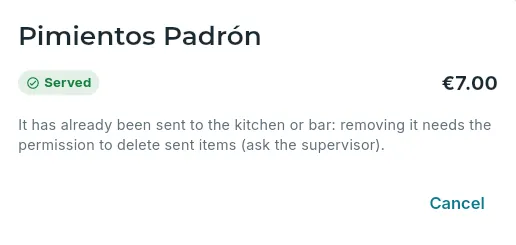A line already sent, as a waiter sees it.