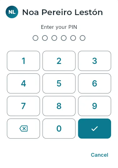 The PIN, with the on-screen keypad.