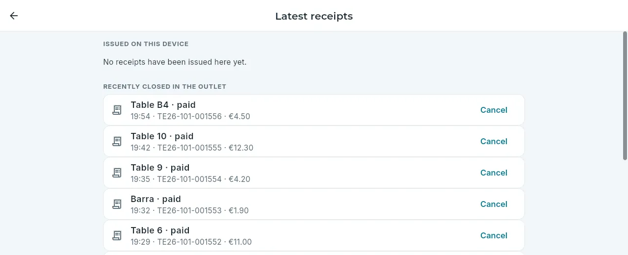 The latest receipts.