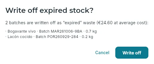 Writing off two expired batches.