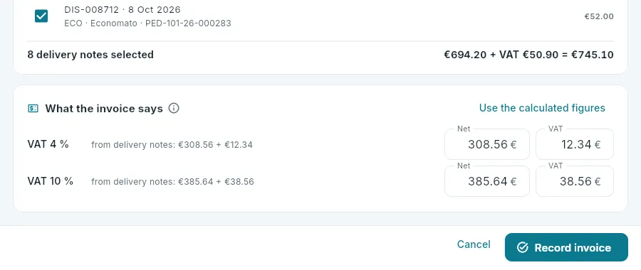 When the invoice does not match the delivery notes: what the invoice says.