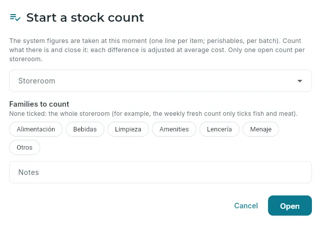 Starting a stock count.