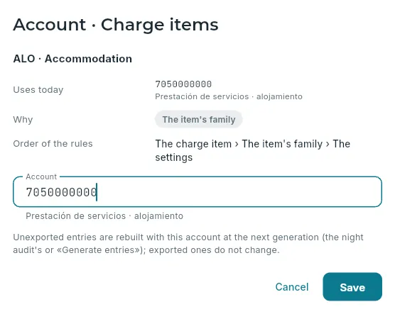 The account for a charge item.