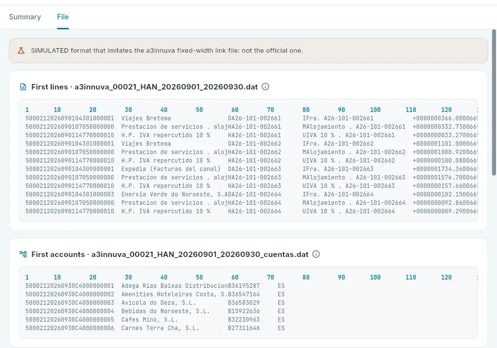 The “File” tab: the first lines of each file.