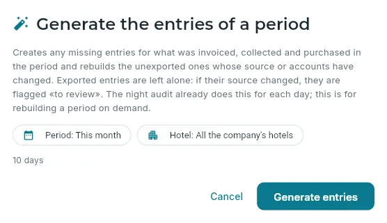 The “Generate entries” dialog.