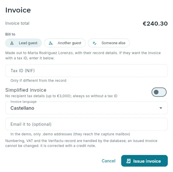 Invoicing what is outstanding on a booking.