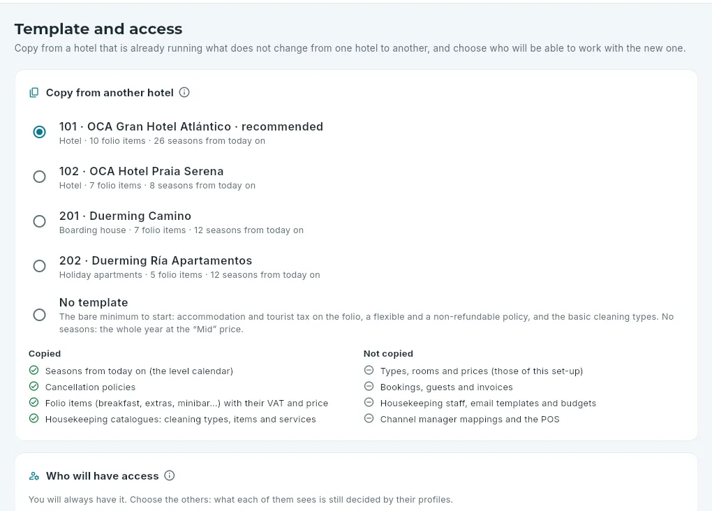 Step 5: the template and access.