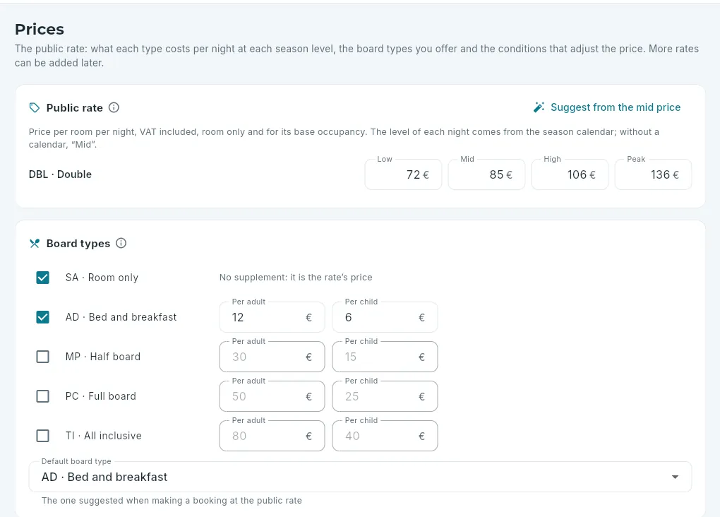 Step 4: the public rate prices and the board types.
