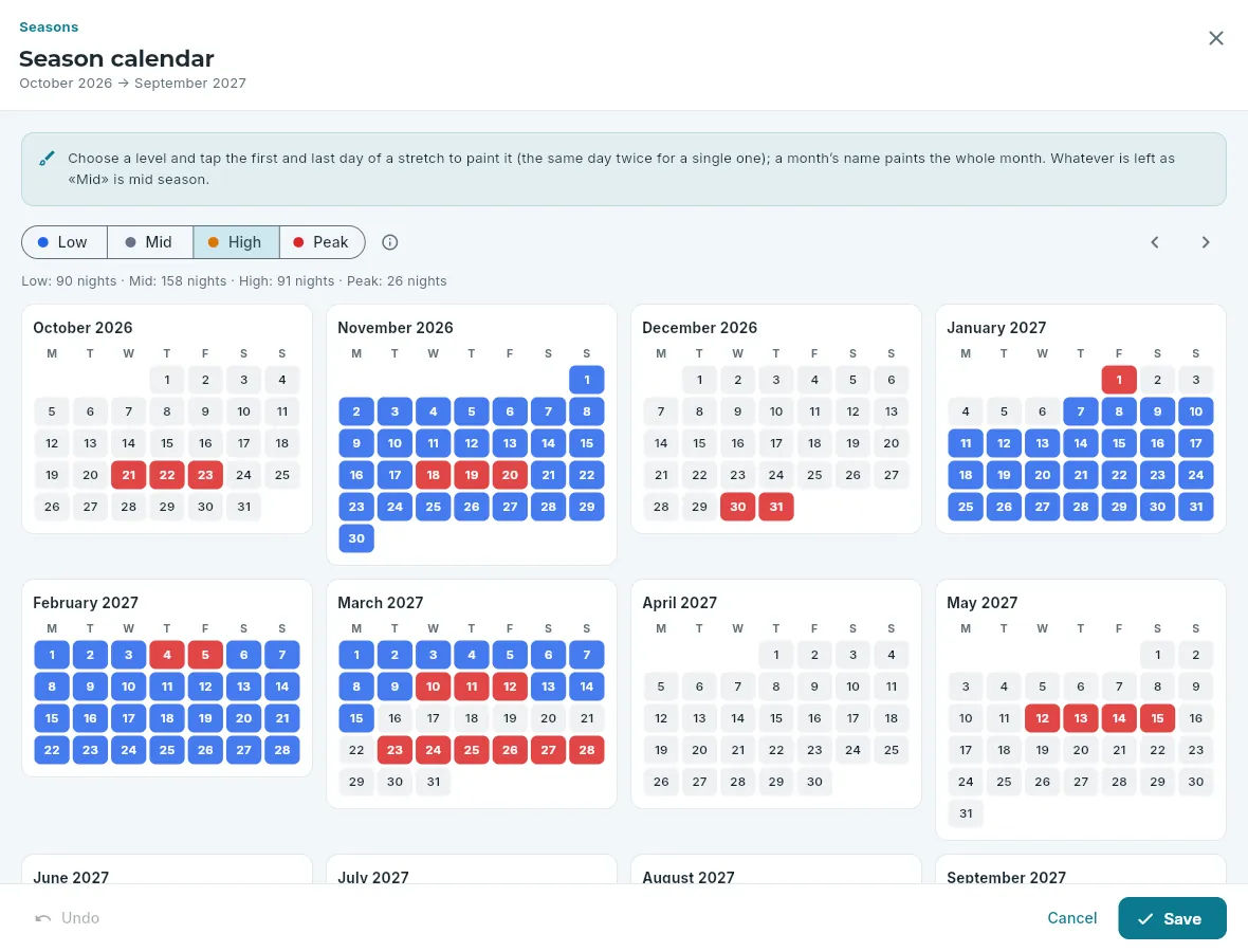 The twelve-month season calendar.