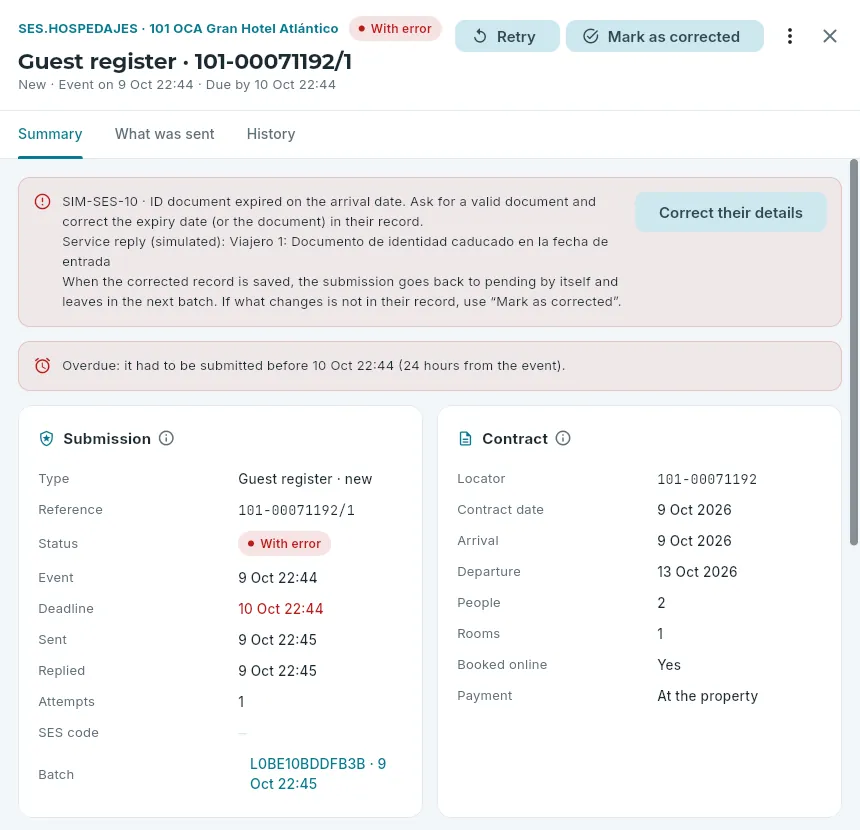 A guest register rejected because of an expired ID document.
