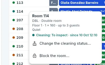The short record of a room waiting for its housekeeping inspection.
