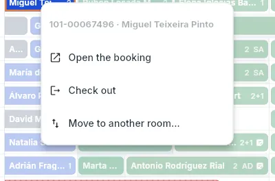 The menu of a bar departing today (right-click).