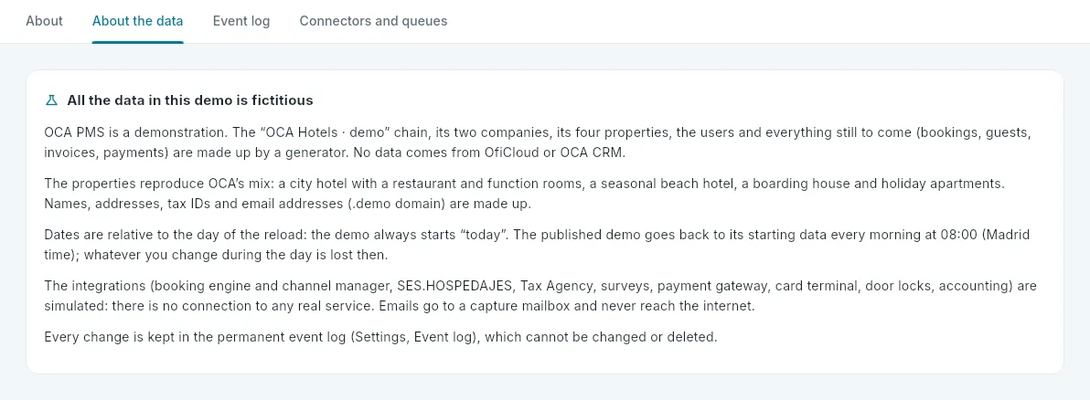 Settings → About the data.