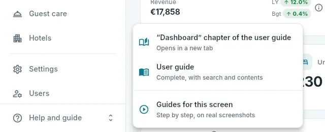 The “Help and guide” menu at the bottom of the sidebar.