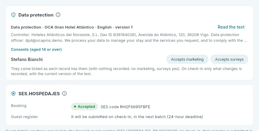 Check-in for a booking already submitted to SES.HOSPEDAJES.