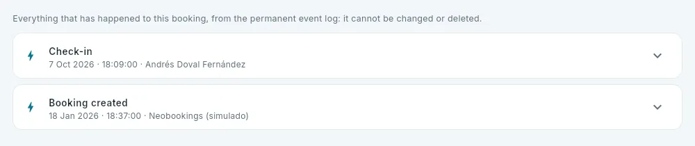 “Lifecycle” tab: what has happened to the booking.