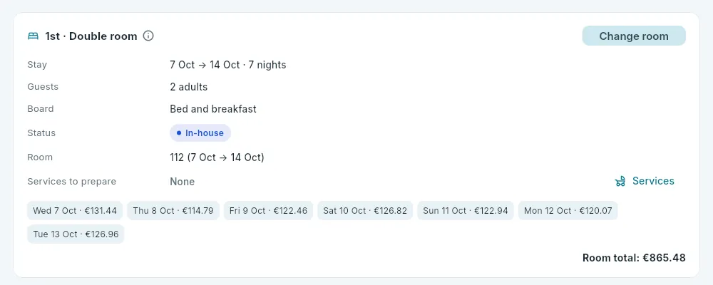 “Rooms” tab: the price of each night.