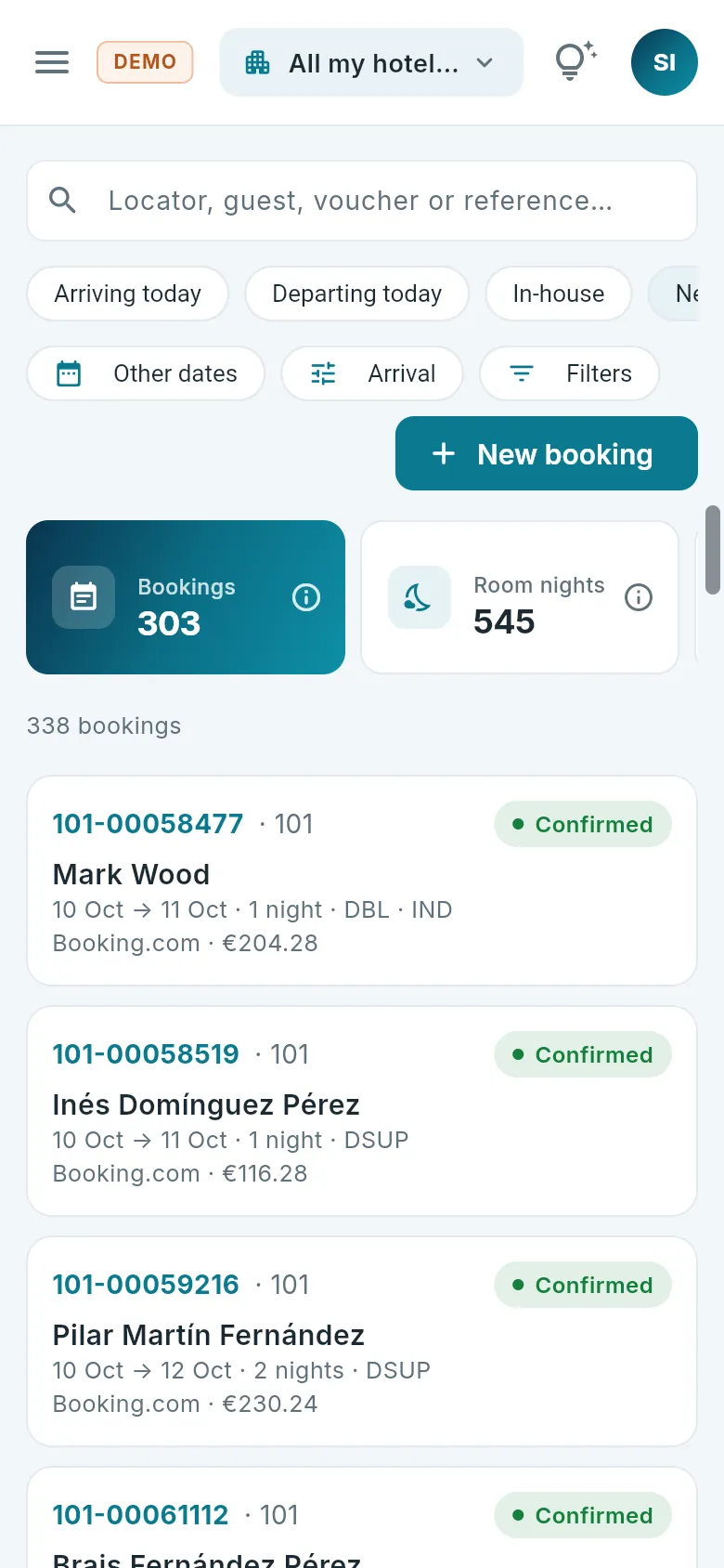 Bookings on a mobile.