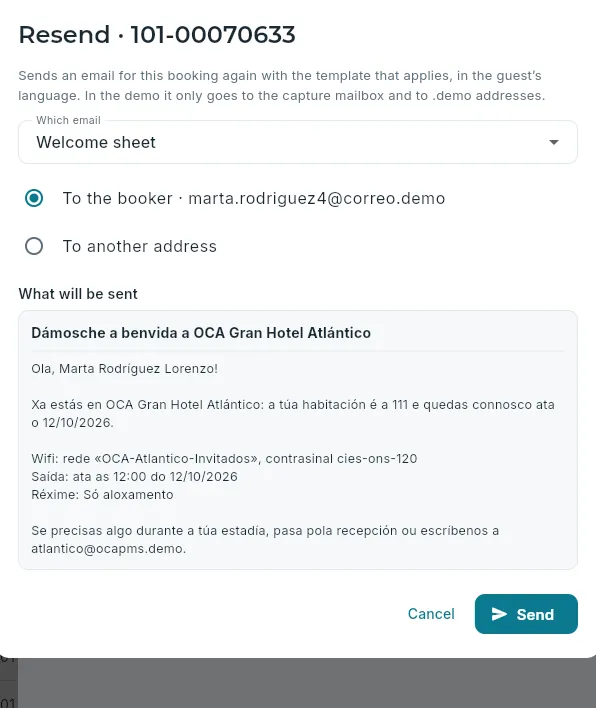 Resending an email for the booking.