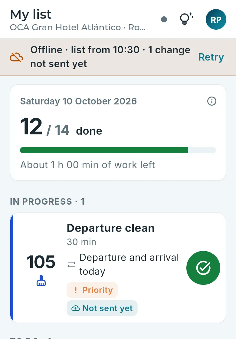 A room started offline: it waits on the mobile.