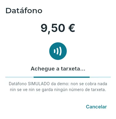 O datáfono, simulado na demo.