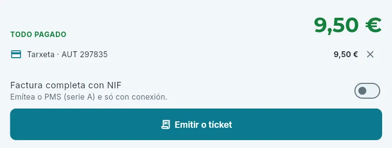 Todo pagado: o tícket.