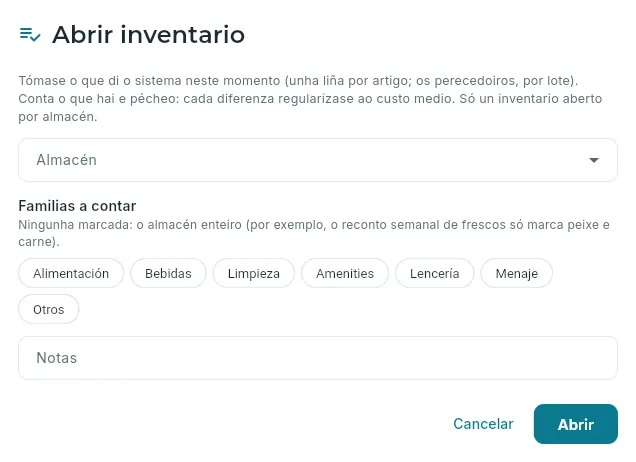 Abrir un inventario.