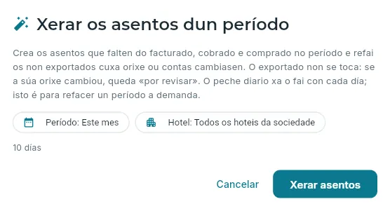 O diálogo «Xerar asentos».