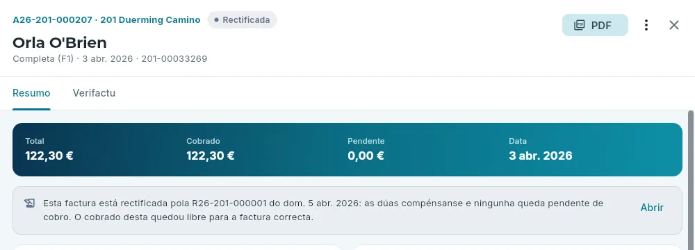 Unha factura rectificada.