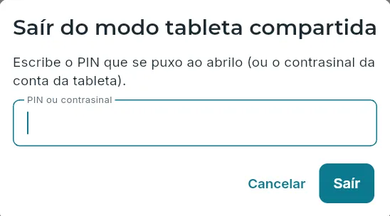 Saír do modo tableta compartida.