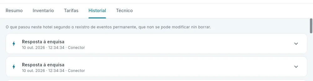 Lapela «Historial» do hotel 101.