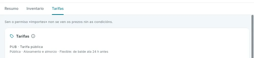 As tarifas coa conta da gobernanta, que non ten o permiso «Importes».