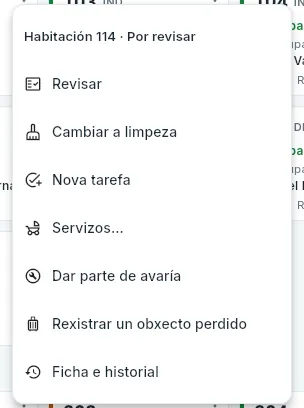 O menú dunha habitación que agarda a revisión.