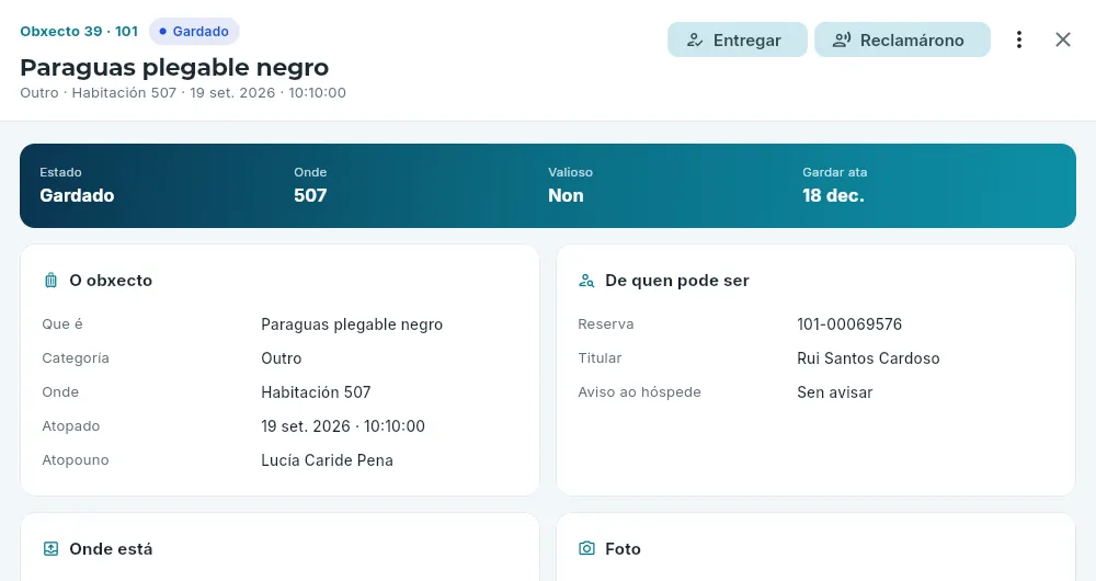 A ficha dun obxecto gardado.