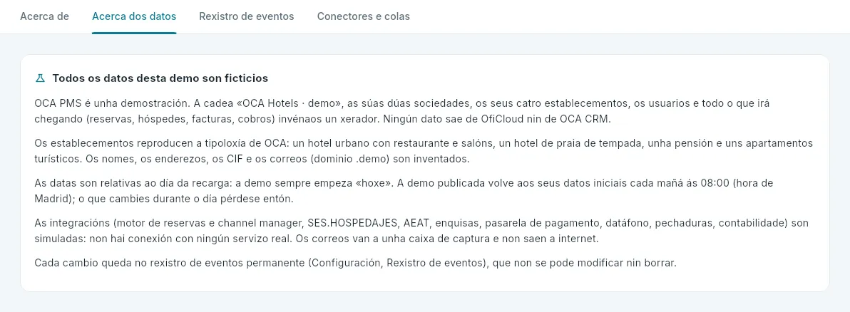 Configuración → Acerca dos datos.