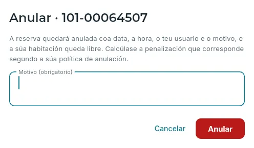 Anular: con motivo obrigatorio.