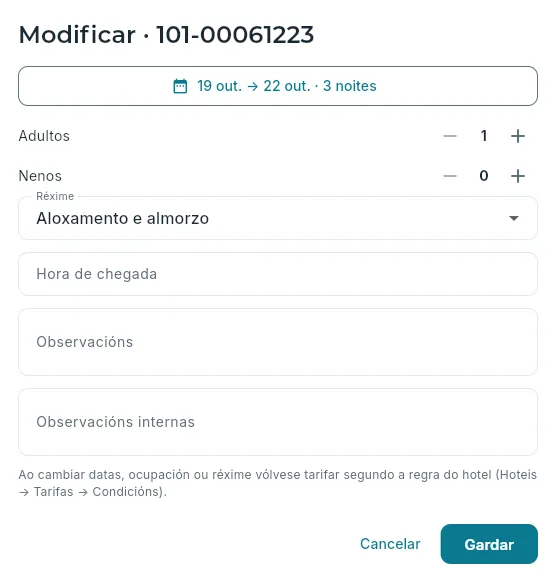 Modificar unha reserva confirmada que aínda non chegou.