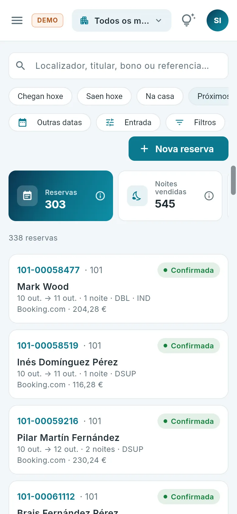 Reservas no móbil.