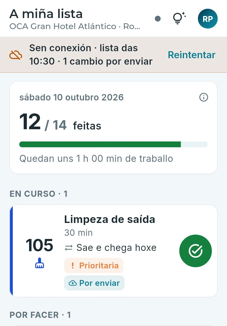 Unha habitación comezada sen conexión: agarda no móbil.