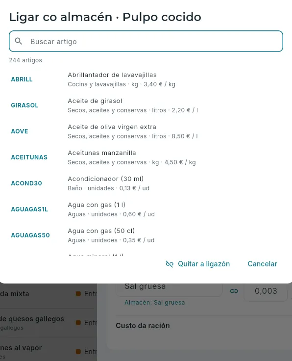 O buscador dos artigos do almacén.