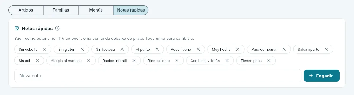 As notas rápidas das comandas.