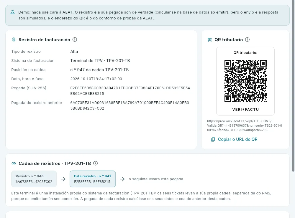 O seu rexistro de Verifactu, na cadea do seu terminal.