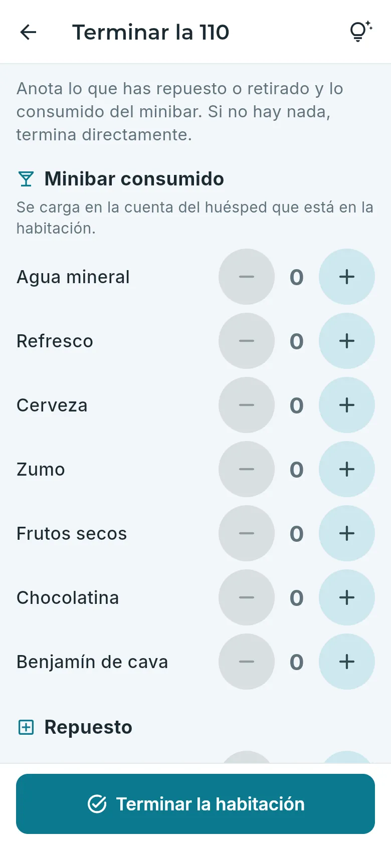 Terminar una habitación: el minibar.