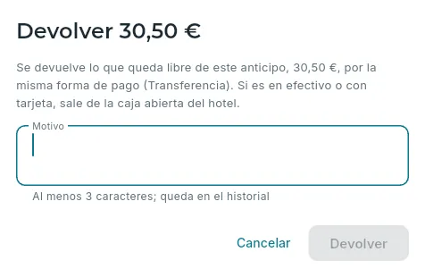 Devolver lo que queda de un anticipo.