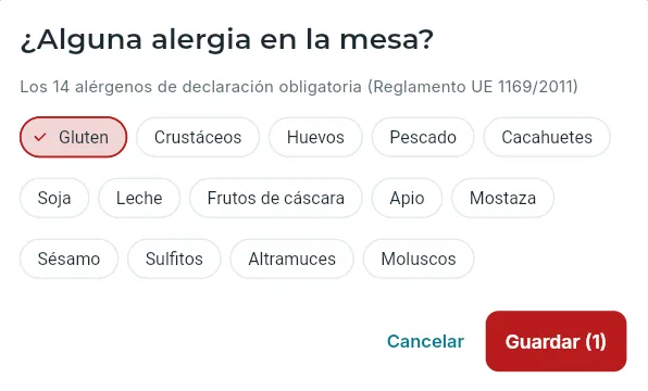 Al abrir una mesa: las alergias de la mesa.