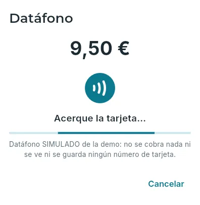 El datáfono, simulado en la demo.