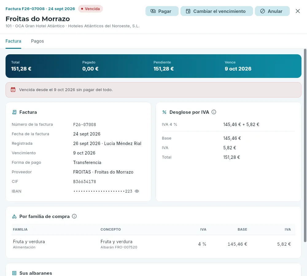 La ficha de una factura de proveedor.