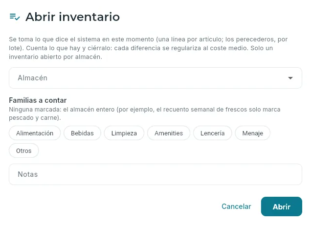 Abrir un inventario.